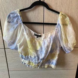 Blue Blush Puff Sleeve Crop Top